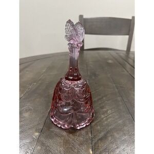 Fenton Butterfly Finial Handle Bell‎ Pink Dusty Rose Draped Design Pattern